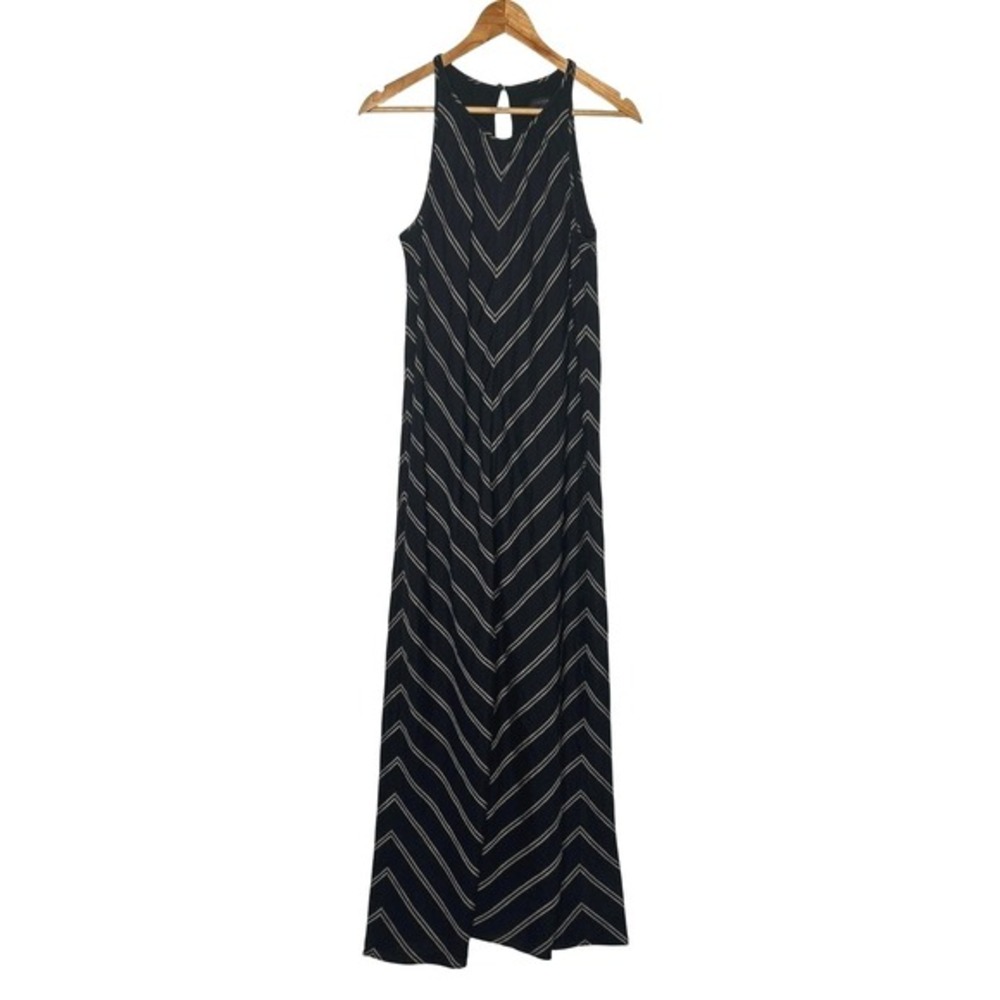 J.Crew 100% Linen Chevron Maxidress 2‎ Black Cotton Lined Sleeveless Vacation